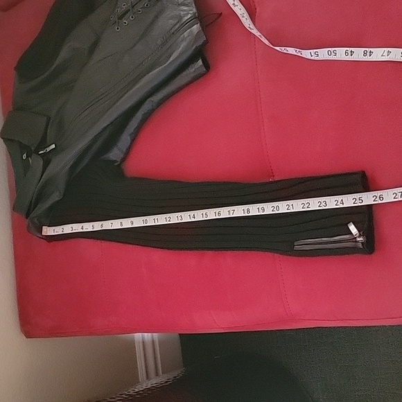 Leather & Wool Blend Knit Bikercore Moto Jacket Black size L - Picture 14 of 14